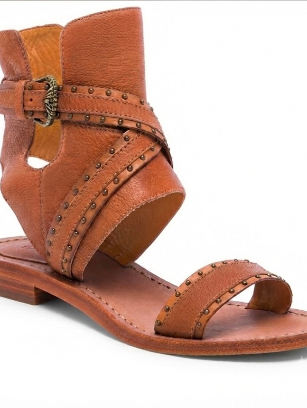 Ash Cognac Leather Studded Gladiator Sandals Size 39